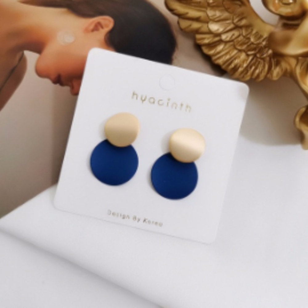 Gold Sterling Silver Post Drop Earrings Navy